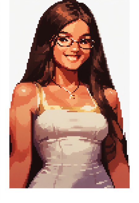 score_9, score_8_up, score_7_up, score_6_up, source_cartoon, 1girl, female, solo, femenine, petite, lean, pale skin, thick nerdy glasses, eyelids brown, brown eyes, soaking wet hair, long hair, brown hair, smile, diaphonous white dress, bronze necklace, medium breasts, female focus, official style, close up, perfect anatomy, perfect face, standing,  abstract beauty, beautiful, centered, looking at the camera, approaching perfection, dynamic, moonlight, highly detailed, watercolor painting, artstation, concept art, smooth, sharp focus, illustration, portrait