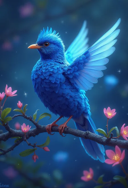 Lazuli bunting dream, surreal, vibrant, 8k