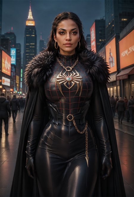 score_9, score_8_up, score_7_up, score_6_up,
1girl,  in the center of times square,,new york,latina ,NECKLACE CHAIN LEASH DRESS, CINCHER, HARNESS ARMOR, CLOAK, FUR TRIM ,GLOVES <lora:Outfit_soph_LadyOfWinterfell-PDXL:0.9> , milesSuit  ,  <lora:milesPony:0.7>, red and black suit