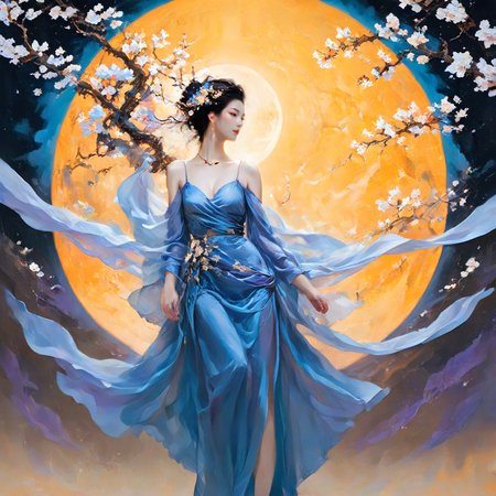 <lora:add-detail-xl:1.0>, 1girl, moon, solo, flower, full moon, dress, hair ornament, branch, black hair, jewelry <lora:LangV2:0.85>, <lora:RuanV2:0.6>,