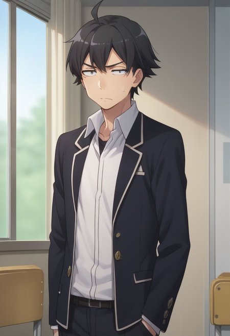 score_9, score_8_up, score_7_up, source_anime, highly detailed, 
hachi, 1boy, black hair, school uniform, male focus, ahoge, sweatdrop, black eyes, jacket, solo, blazer, shirt, white shirt, collared shirt, pants, upper body,
indoor