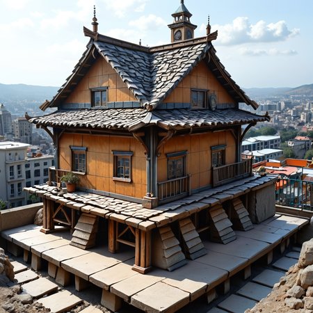 mad-shingles, <lora:Shingles_SDXL:0.7> (chips:0.3), perfect composition, (venus flytrap made out of roof tiles:1.4), elaborate, (ultra realistic:1.1), detailed background, masterpiece, best quality, intricate, extremely detailed, intricate
