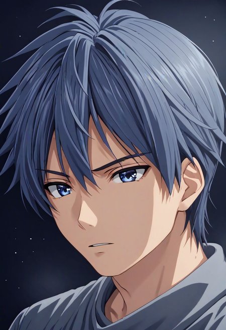 high resolution, solo, best quality, 1Boy, Tomoya Okazaki, Grey Blue Hair, cool, Mysterious black background, Movie lighting, a sense of atmosphere, OverallDetail