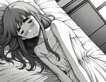 score_9, score_8_up, score_7_up, source_anime,
aikotanaka, <lora:aiko-tanaka-manga-ponyxl-lora-nochekaiser:1>,
aiko tanaka, long hair, bangs, thick eyebrows, blush, greyscale, monochrome,
dress, white dress, collarbone, bare shoulders, sundress,
indoors, bed, bed room, on side, blush, drunk,
looking at viewer, cowboy shot, solo, dutch angle,