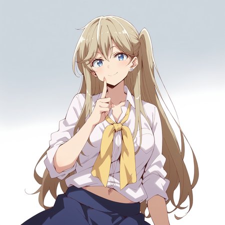 score_9, score_8_up, score_7_up, source_anime, BREAK, shimazaki_wakana, 1girl, looking at viewer, gradient background, light smile, navel, white shirt, skirt,  <lora:shimazaki_wakana-ponyXL-v0.5:1>