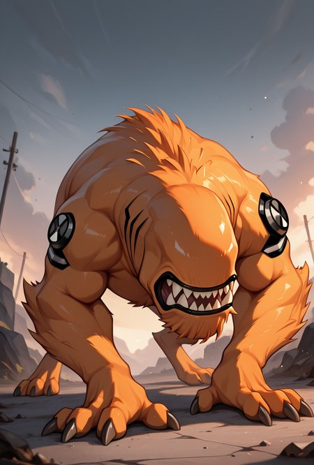 <lora:wildmutt-06:1> wildmutt, solo, no humans, claws, sharp teeth, no eyes, no ears,   <lora:PepePunchMeme_illusXLNoobAI_Incrs_v1:1> incrspunchmeme, masterpiece, best quality, amazing quality, very aesthetic, absurdres, newest,