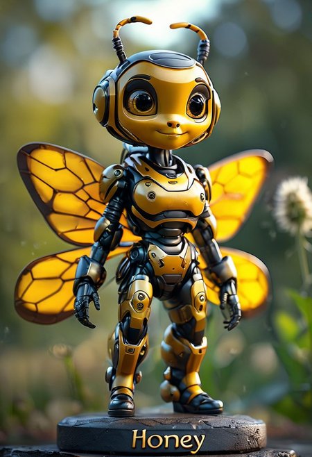 cinematic photo cyborg bee girl, "Honey" written, 35mm photograph, film, bokeh,  professional, 4k, highly detailed