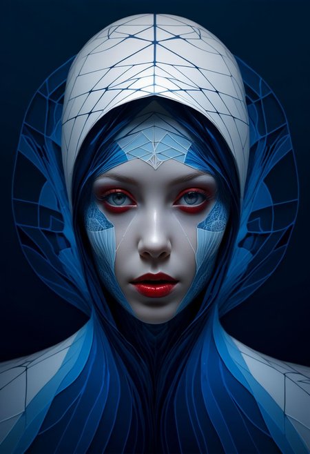 layered papercut, mysterious face, an exotic woman in artsy clothing, fading backlit background, (deep sea fading white to deep blue/red), alluring goddess, by Minjae Lee, Carne Griffiths, Emily Kell, Steve McCurry, Geoffroy Thoorens, Aaron Horkey, Jordan Grimmer, Greg Rutkowski, amazing depth, double exposure, surreal, geometric patterns, intricately detailed, bokeh,  perfect balanced, deep fine borders, artistic photorealism , smooth,  great masterwork by Suiras  <lora:add-detail-xl:2>  <lora:Double_Exposure:0.5>