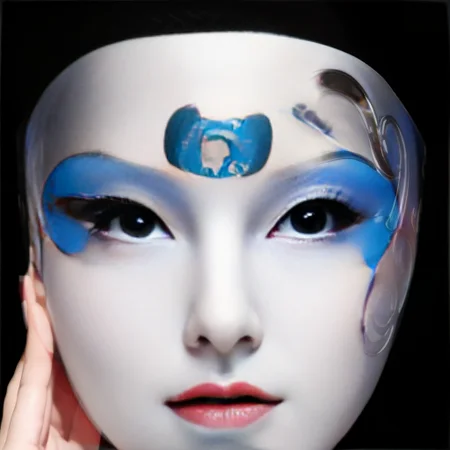 1women,bestquality,masterpiece,highres,mju, a blue and silver mask with swirl designs
 <lora:12:0.8>