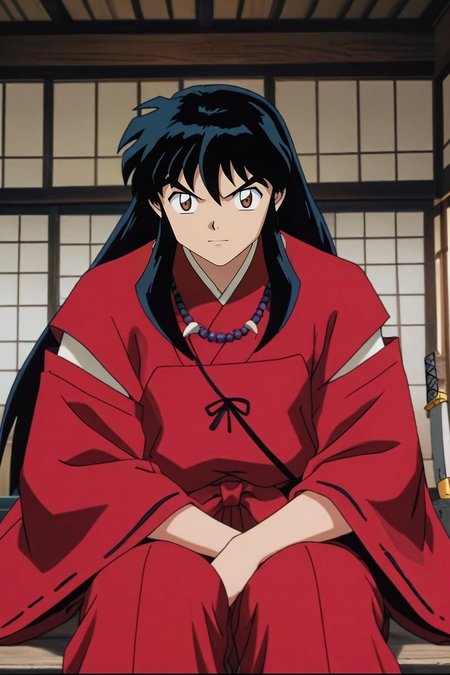 score_9, score_8_up, score_7_up, source_anime, rating_safe, intricate details, anime screencap, anime coloring, official style, , depth of field, 1boy, solo, male focus, <lora:inuyasha_pony:1>, inuyasha, black hair, brown eyes, necklace, jewelry, weapon, sword, katana, , holding weapon, kimono, japanese clothes, red kimono, rule of thirds, dojo, day, sunny, sitting, smirk, , <lora:sdxl_lightning_8step_lora:1>