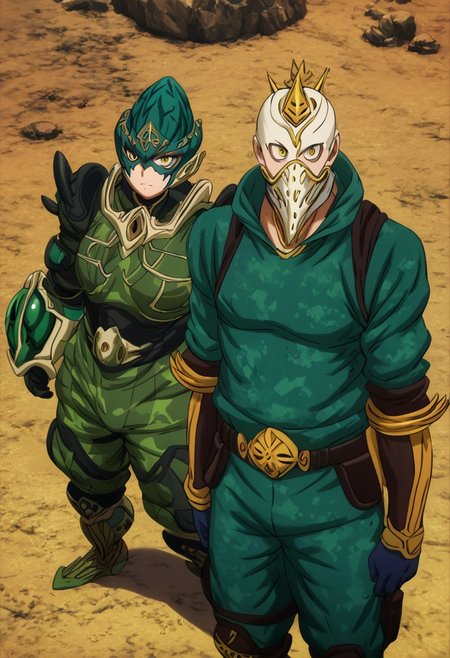 score_9, score_8_up, score_7_up, score_6_up, Perfect Hands,
1 boy, (grineer lancer), (wearing grineer lancer costume),   ((grineer lancer, teal grineer)),  Wearing mask, mask on, grineer mask, yellow eyes, no mask, grineer no mask, teal and blue camo pattern, camo on armor, large armor, wearing mask,  realistic, white mask, teal helmet, helmet with teal and blue camo,