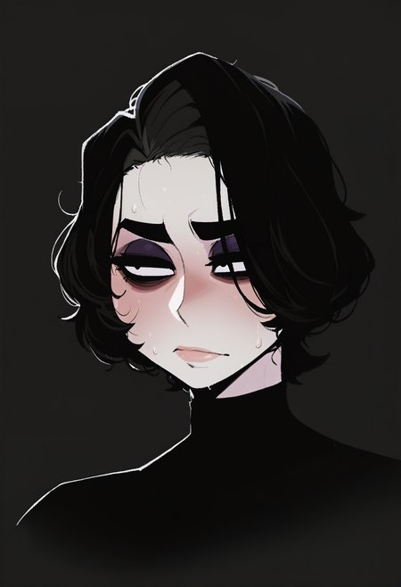 krekkov, (nyantcha:0.5), masterpiece, best quality, high quality, portrait, doomer girl, (pale skin), black hair, black background, only face visible