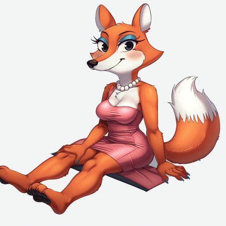 score_9,score_8,score_7,source_furry,
<solo:1.5>,
<1girl:1.5>,
fauna_fox, fox girl, agent_fauna,red body,red fur, black eyes,
fauna_fox_ffiles, fauna_fox, agent_fauna, fox girl, furry, furry female, fanart, nsfw, 1girl, solo, furry female, tail, animal ears, furry, dress, necklace, sitting, orange fur, jewelry, breasts, pink dress, pearl necklace, simple background, character name, white background, medium breasts, smile, barefoot, closed mouth, animal nose, body fur, black eyes, bare shoulders,
( art by momo no sukebe ) ,,
 <lora:Fauna_Fox_The_F_Files:1> fauna_fox_ffiles