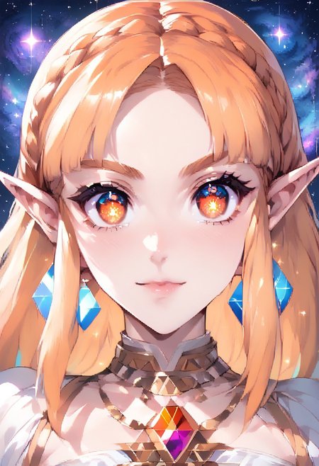 source_anime, colorful, score_9, score_8_up, score_8, (masterpiece), eyedetailxl, bettereyes, detailed_eyes, upper_body, bust, BREAK, 1girl, Princess Zelda, multicolored_eyes, (blue eyes:1.1), orange eyes, (galaxy_eyes:1.4), bright_pupils