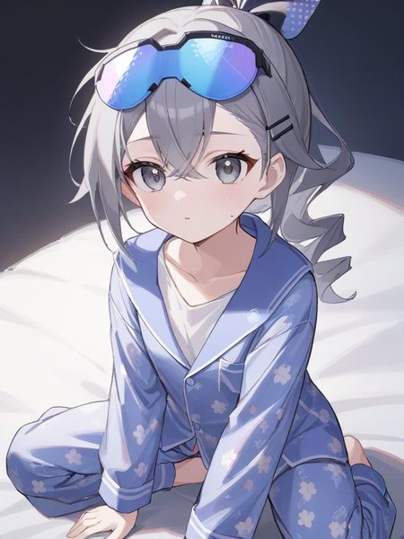 Yinglang girl,gray eyes,goggles,<lora:xl_yinglang girl-000007:0.8>,pajamas,, masterpiece, best quality,
