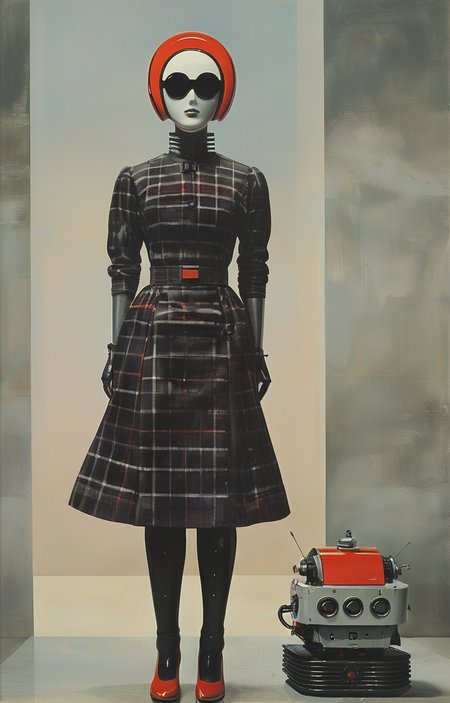 masterpiece,best quality,<lora:tbh300-sdxl:0.9>,illustration,style of F. C. Gundlach portrait of Housework robots