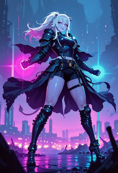 masterpiece, best quality, good quality, very aesthetic, absurdres, newest, 8K, depth of field, focused subject,  cholographic shimmer, standing, kick in camera, focus foot, close-up foot,
1girl, Beautiful fit thin toned drow girl warrior with long white ponytail hair blue-grey skin long toned thin legs wearing a powerful fantasy armour, high heels, breastline, parted tilts, armour boots, bright shining eyes, cute nose, holy knight, fantasy city battlefield at night, cinematic lighting, action, shiny body, fighting, smiling at the viewer,
shishiro botan, ,intensely saturated lighting effects, luminous reflections, HDR-like contrast, vibrant color palette,glowing lights, vibrant reflections, surreal lighting, HDR effect, cinematic vividness,
in the style of cksc, artist:moriimee.