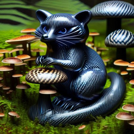 a racoon on a mushroom forest cf_style, cf_style