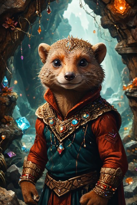 Detailed digital portrait of an anthro Mongoose at a Hidden cavern with glowing crystals, <lora:xl_more_art-full_v1:0.5>,  <lora:The_Crazy_Style:0.7> <lora:anthro_muscular:0.7>