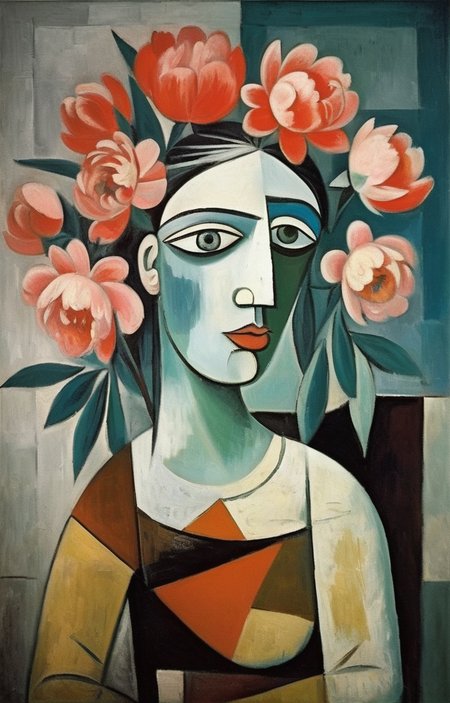 masterpiece,best quality,<lora:tbh296-sdxl:0.8>,illustration,style of Pablo Picasso, decaying peonies