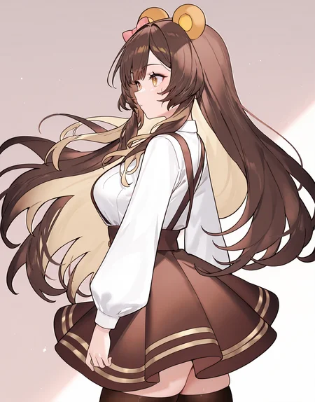 masterpiece, perfect quality, best quality, absolutely eye-catching, absurdres, highres, newest, 1girl,  <lora:uguubearIllustriousXL:1>, uguubear, cowboy shot, from side,
