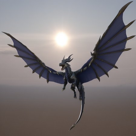 masterpiece, best quality, amazing quality, very aesthetic, high resolution, ultra-detailed, absurdres, scenery, photorealistic, Prompt, BREAK, depth of field, photorealistic details, volumetric lighting,source_photo,solo,dorugoramon,1dragon,wings,horns,flying,sky,sun,clouds,open mouth,tail,bright,sunny,