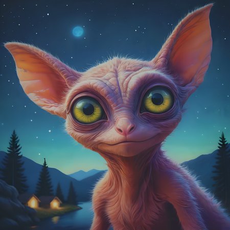A curious alien creature, furry, large eyes, staring in wonder at the night sky. Colored pencil drawing.

<lora:PencilDrawEn01_CE_SDXL:0.6>
