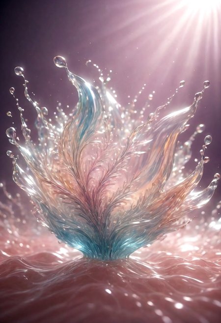 An abstract shape, amazingly fluid, made of glass, detailed, 3d fractals, light particles, water drops, shimmering light, surreal, ink, smooth, shimmering, glow, cinematice contrast, Glow, backlight 
16k
