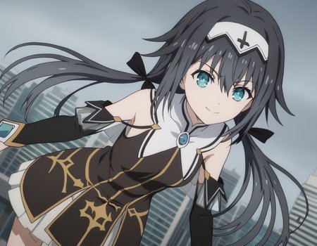 score_9, score_8_up, score_7_up, source_anime,
nibelcole,  <lora:nibelcole-s4s5-ponyxl-lora-nochekaiser:1>,
nibelcole, long hair, blue eyes, black hair, hair between eyes, twintails, very long hair, hairband, low twintails, white hairband,
skirt, detached sleeves, sleeveless, white skirt, black sleeves,
cityscape, bent over, smile,
looking at viewer, solo, cowboy shot, dutch angle,