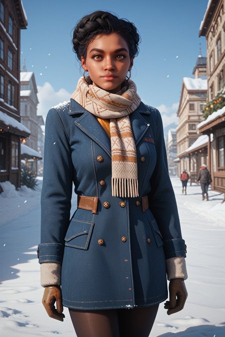 score_9, score_8_up, score_7_up,
<lora:RDR2Tilly:0.8>
RDR2Tilly, 1girl, black hair, brown eyes, dark skin, looking at viewer, winter clothes, scarf, gloves, black pantyhose, snow, outdoors, city, standing, cowboy shot