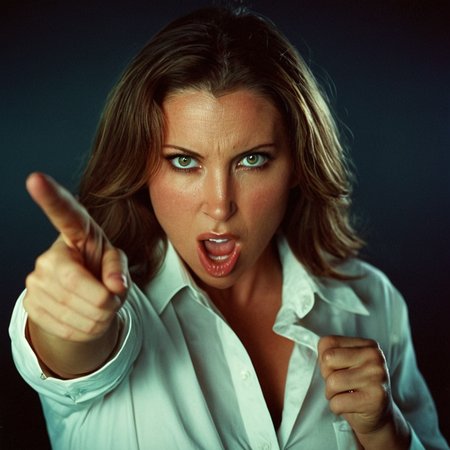 analog film photo of  <lora:Devon Lee:1> Devon Lee
<lora:eyetune:0.1>
<lora:perfection style:0.1>
<lora:detailed:0.1>
angry facial expression of a woman with a angry look on her face pointing at viewers, movie themed, sharp, detailed skin, epic cinematic photography, artistic, creative, wrinkly face, dramatic lighting style, cinematic color style, Kodak film style, skin pore, emotional style, gustier style, facial expression style, angry facial style, 1girl, solo, long hair, looking at viewer, simple background, brown hair, shirt, brown eyes, white shirt, upper body, collared shirt, lips, parody, pointing, meme, wide-eyed, realistic, pointing at viewer, closed mouth, black background, photorealistic, faded film, desaturated, 35mm photo, grainy, vignette, vintage, Kodachrome, Lomography, stained, highly detailed, found footage