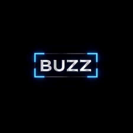 thx logo. The bold, metallic letters "BUZZ" are displayed in the center of a black background. with “REQUEST FOR” above the logo. with subtle lighting effects, and blue rectangular lines around the logo