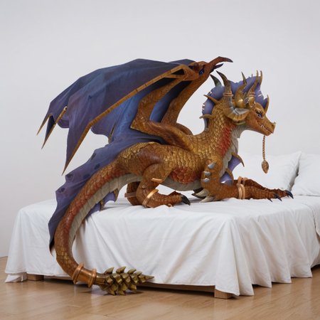 score_9, score_8_up, score_7_up, score_6_up, masterpiece, high quality, realistic, detailed, best quality, 1girl, solo, rating_safe, source_furry, white bed, bedroom, smiling, seductive, looking at viewer, on bed, full body, feral, soridormi_wc, dragon, bronze scales, wings, horns, tail, claws, female, 1girl, blue sclera, feral
