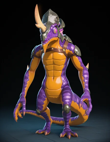 Masterpiece, high-res, 2k, best quality, 3d, 1monster ,  purplelizalfos, <lora:lizalfos_illus-000040:1>