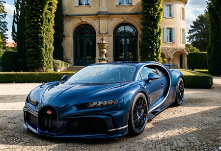 <lora:bugattich1r0n:1>,A midnight blue, bugatti ch1r0n parked outdoors in front of a majestic French château. The car, with its glossy metallic blue exterior and sleek black accents, is perfectly positioned on a cobblestone driveway leading to the château. The château features classic French architecture with large arched windows, intricate stonework, and tall, elegant towers. The setting is bathed in soft golden sunlight, creating a warm and luxurious atmosphere. Surrounding the château are neatly trimmed gardens, fountains, and lush greenery, enhancing the sense of grandeur. The scene combines automotive excellence with historical elegance."
<lora:SDXLFaeTastic2400:0.4> <lora:extremely_detailed:0.4> extremely detailed, Masterpiece,best quality,hi res,8k,hi res,8k,award winning,(sharp focus, intricate, highly detailed),