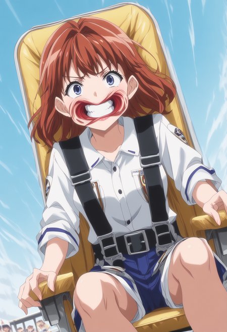 score_9,source_anime,rating_safe, anime screencap, BREAK
1girl,__femchar__,sitting,seat,outside,outdoors,(roller_coaster:1.4),seatbelt,(dutch angle:1.4),(full body:0.5),hanging legs,looking ahead,clenched teeth,gaping mouth,face wrinkles,wide open eyes,speed lines, (amusement_park:1.4), detailed background,wrinkled skin,circus,<lora:gforcev4_7:1.1> <lora:modern_anime_screencap_v1_0:0.7> <lora:detailed_backgrounds_v2:1> <lora:Astarotte_no_Omocha__PDXL:0.4>