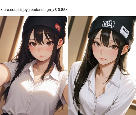 8K, depth of field, focused subject, dynamic angle, best quality, detailed eyes, perfect eyes, realistic eyes,  
 <lora:cospl4_by_readandsign_v3:0.85> gr43po
masterpiece, ultra-HD, cinematic lighting, photorealistic, impressionism (1.5), high detail, depth of field, (blurred background), (dramatic lighting),masterpiece, best quality, very aesthetic,8k,masterpiece, best quality,realistic, masterpiece, best quality, 8k, 
, simple_background, , 
, half close-up, sexy pose,
blushing, asian girl, small head, pretty girl, korean girl,
((slim body)), (small breasts), Dynamic angle, Dynamic pose, 
ear piercings, Nswf, , portrait,
, 
score_9,score_8_up,score_7_up, 1girl, alternate costume, beanie, black hair, black hat, brown eyes, collared shirt, earrings, hair between eyes, hat, long hair, looking at viewer, portrait,  shirt, sidelocks, solo, spiked ear piercing, spikes, , white shirt