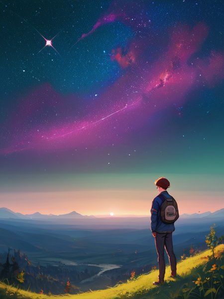PDXL,  <lora:WaccaV1:1>, w4cc4, volumetric reflections, volumetric shadows, HDR, shot on Canon DSLR,
landscape, giant clock, galaxy, space, scratches