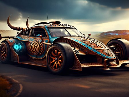 <lora:CulturePunkAI_3:.9> vikingpunkai
  race car  Highly detailed, amazing, Impressive lighting, vibrant colors, Ultra Realistic, High quality, Highly detailed, trending on artstation, intricate detailed background