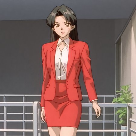 <lora:SakuraOVA_pony_v1:1>SakuraRedSuit, 1girl, jacket, formal, suit, brown eyes, shirt, red pencil skirt, black long hair, long sleeves, cowboy shot
