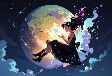 score_9, score_8_up, score_7_up, score_6_up, 1girl, ethereal, rated_safe, full body, floating, celestial beauty, fetal position, slinky night gown made of cosmic dust, swirling clouds of dark matter enfold her,  cosmic background,trippy pink stars, shooting stars