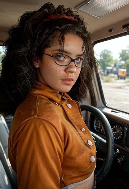 score_9, score_8_up, score_7_up Nico freckles glasses in her devil may cry  van in her uniform ready to drive