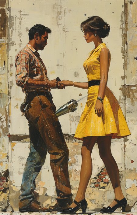 masterpiece,best quality,<lora:tbh298-sdxl:0.9>,illustration,style of Robert McGinnis
 portrait of Housework robots