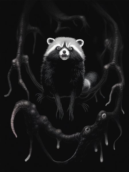 horror, the creature, Raccoon-like, black background, frightening monster, manga
 score_8_up   <lora:Kentaro Miura's Berserk 4-000001:.81> <lora:Gesundheit:.61> <lora:Retroscifi-Pony1-000011:.61>
