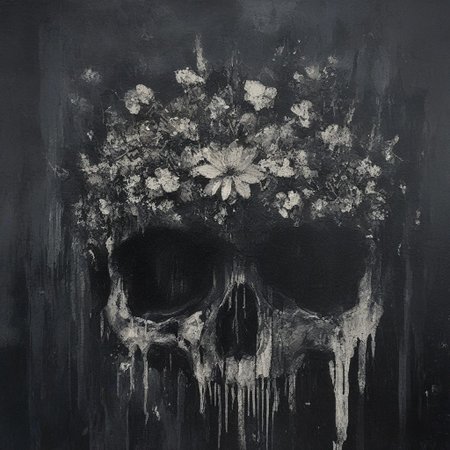 novuschroma64 style, one half of a human skull which has been fractured and detoriated after many long years