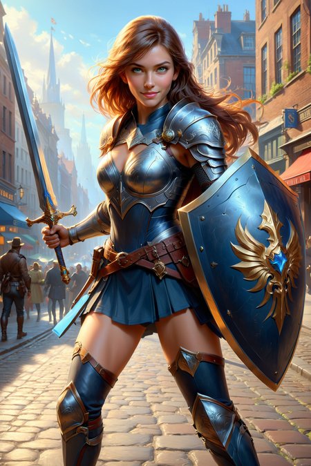 cinematic  <lora:EnvyImpressionismXL01:0.75>  by (((Lois van Baarle) and Jimmy Lawlor) and Thomas Saliot) and Olivier Valsecchi,   character, sword and shield <lora:sword_and_shield:0.45>   <lora:more_art:0.30> <lora:RMSDXL_Enhance:0.45> <lora:RMSDXL_Creative:0.45> <lora:RMSDXL_Photo:0.45> <lora:RMSDXL_Darkness_Cinema:0.45> <lora:clothing_slider:0.00> <lora:great_lighting:1.00> <lora:aesthetic:1.00> <lora:looking_at_viewer:1.00> <lora:photorealistic_portrait_v2:0.25> <lora:attractive_v2:0.10> <lora:extremely_detailed_v2:0.25> <lora:add_detail:0.75> <lora:perfect_eyes:0.25> <lora:perfect_hands:0.50>