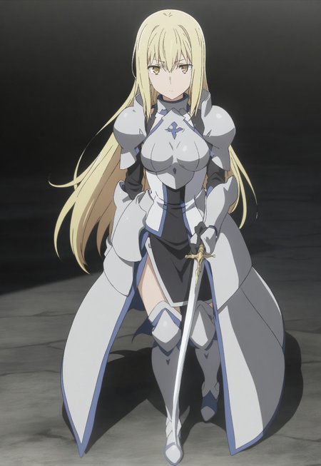 a1s, blonde hair, yellow eyes, collarbone, long hair, closed mouth, expressionless, armor, holding sword, sword, full body, BREAK source_anime, best quality, masterpiece, ng_deepnegative_v1_75t, easynegative