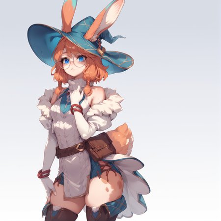 score_9, score_8_up, score_7_up, simple background, standing, upper body, 
1girl, auroralol, blue eyes, animal ears, rabbit tail, hat, round eyewear, elbow gloves, thigh boots,
<lora:auroralol_pony_v2:0.8>