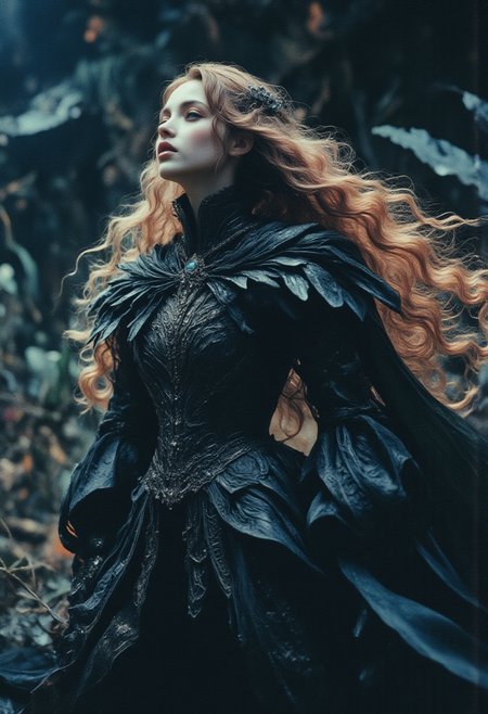 A  woman with shrouded hair and a cascade of billowing, feathered cloak, stands in a dynamic, organic environment, as if transported from a dream. Her face is tilted upwards,  Her hair flows behind her like a river of night, interwoven with neon and black hues, evoking the enigmatic essence of a Satoshi Kon anime. The atmosphere is heavy with mystery, as if the very fabric of reality has been woven into her being. The lighting is atmospheric, with deep shadows and an otherworldly glow, as if the scene has been plucked from the realm of the surreal. Every detail, from the intricate patterns on her cloak to the delicate texture of her skin, is rendered in exquisite, analog detail, as if the image has been captured by a master photographer. The overall effect is one of haunting beauty, as if the woman is a creature from a realm beyond our own, beckoning us to enter her mystical world.