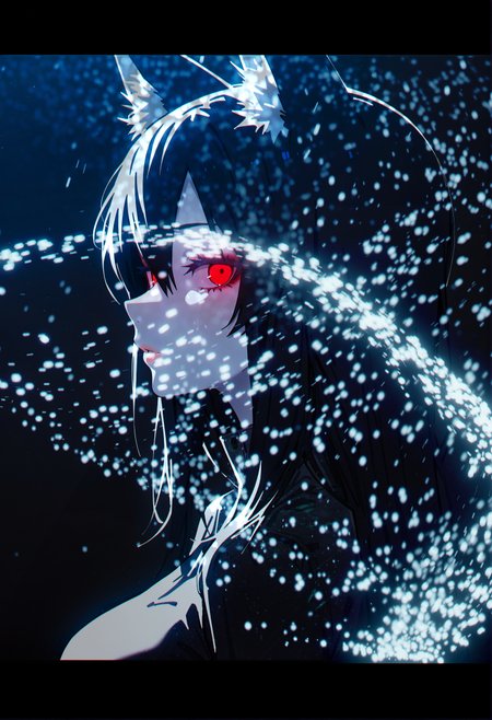 (in style of solo leveling,:1.2)  (by keihh:1.1), j.k., anime coloring, 
1girl, original, 
fox girl, upper body, from side, sidelighting,  red eyes, thick eyelashes, pale skin, (sideways glance:1.1), looking at viewer, nose, lips, 
dark theme, black theme,  letterboxed, black border,
very awa, best quality, highres, masterpiece,